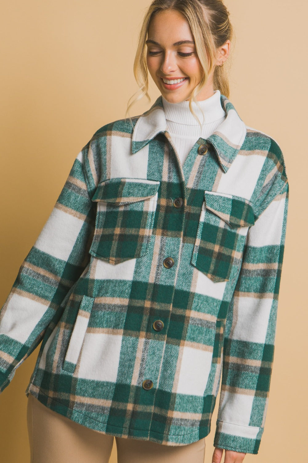 Love Tree Plaid Button Up Shacket