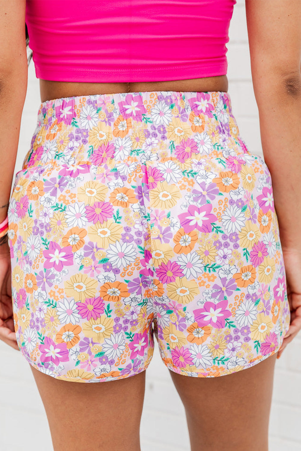 Pink Floral High Waist Casual Shorts