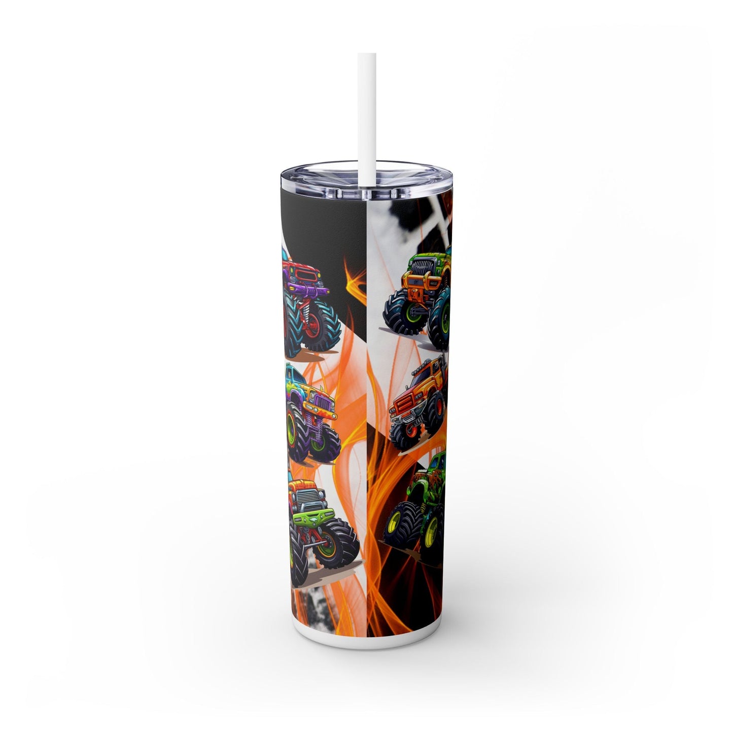 Monster Truck Flames Skinny Tumbler with Straw, 20oz