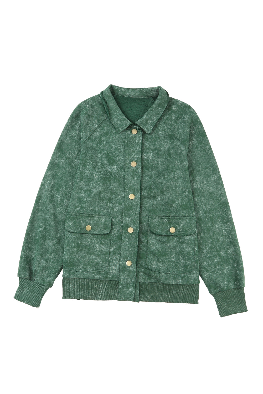 Green Vintage Washed Flap Pocket Button Shacket