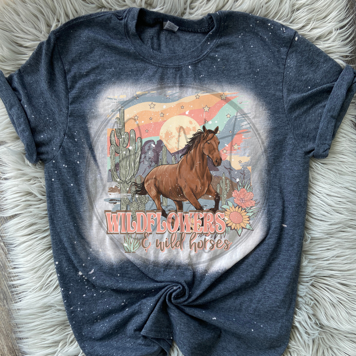 Wild Flowers and Wild Horses Bleached Distressed Tee Shirt