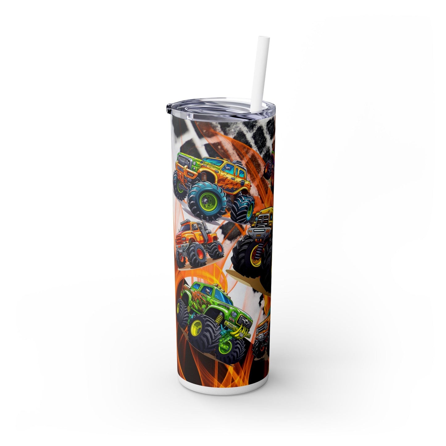 Monster Truck Flames Skinny Tumbler with Straw, 20oz