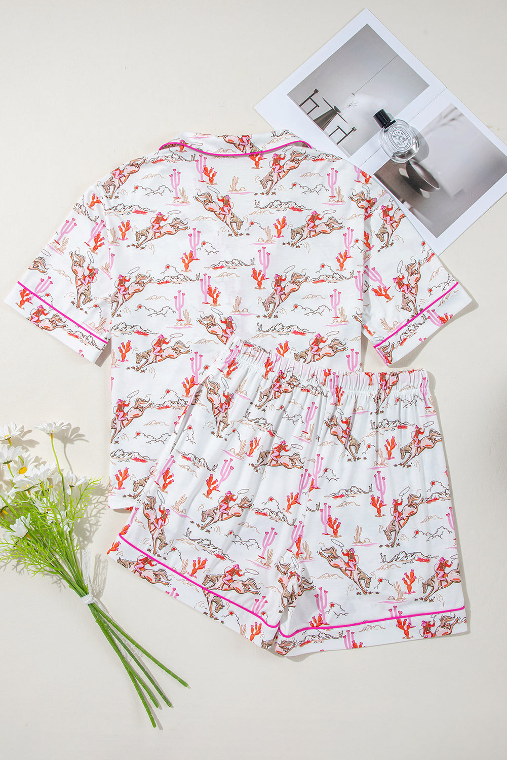 White Cowgirl Country Print Pajamas Set