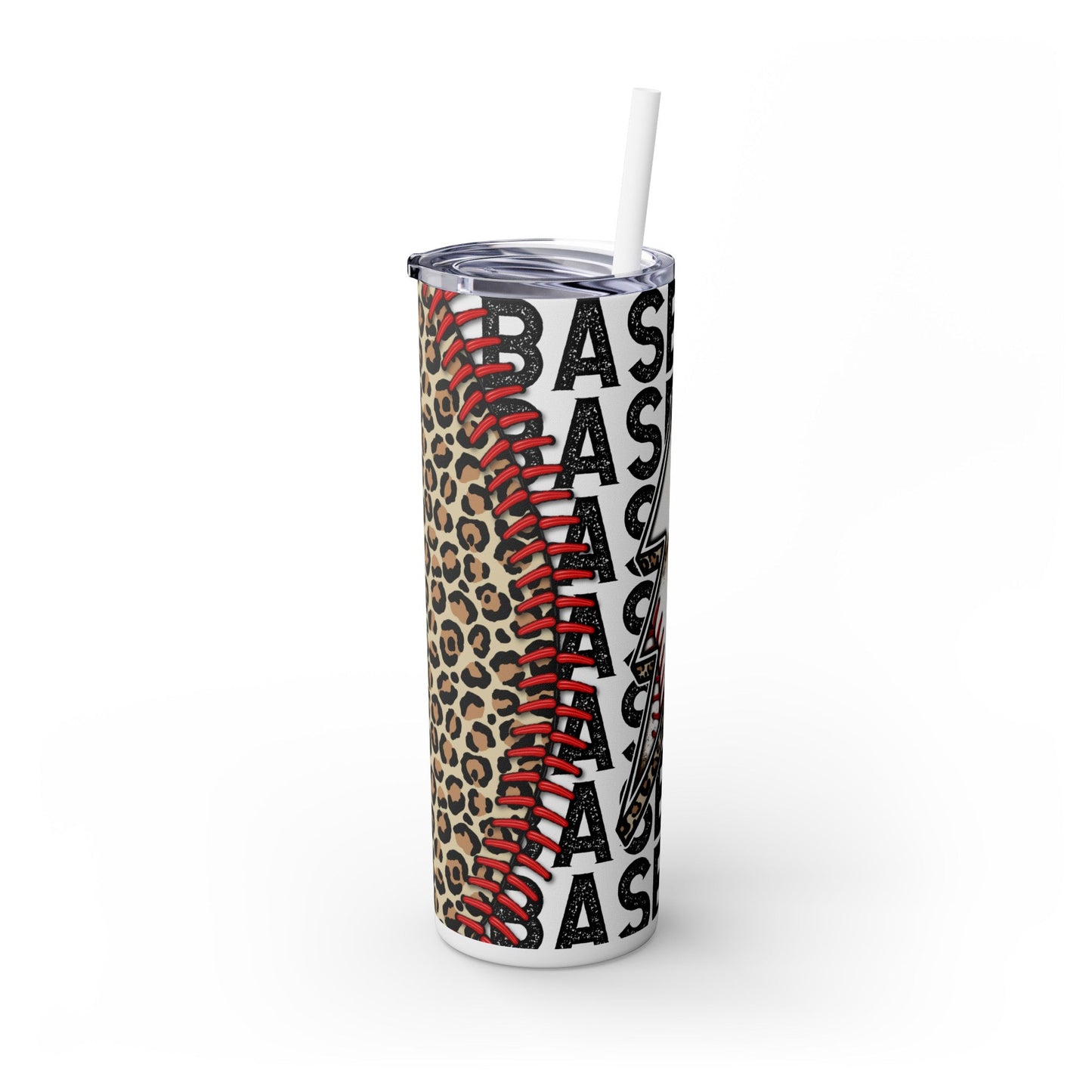 Leopard Baseball Lightning Bolt Skinny Tumbler with Straw, 20oz