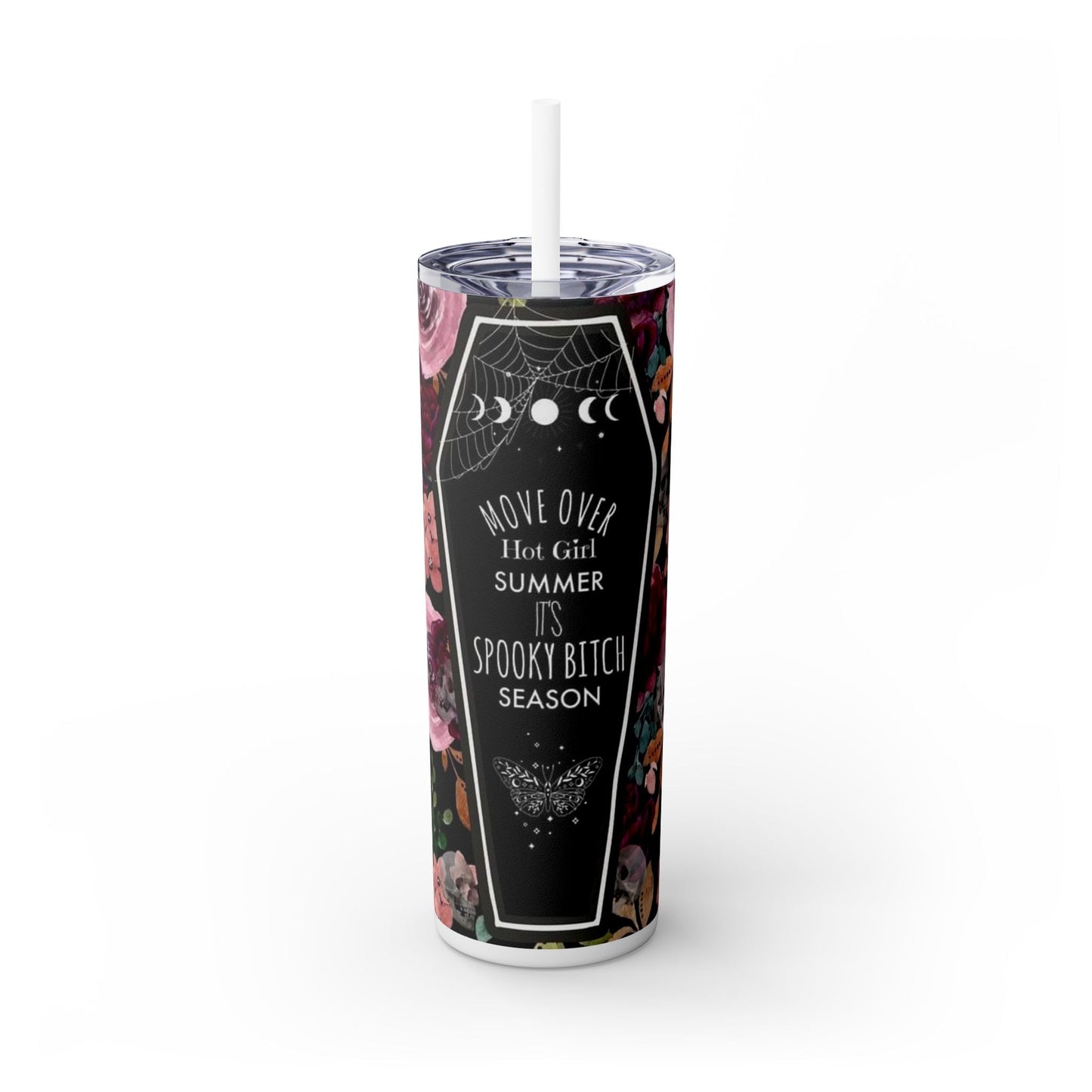 Spooky Bitch Season Skinny Tumbler with Straw, 20oz