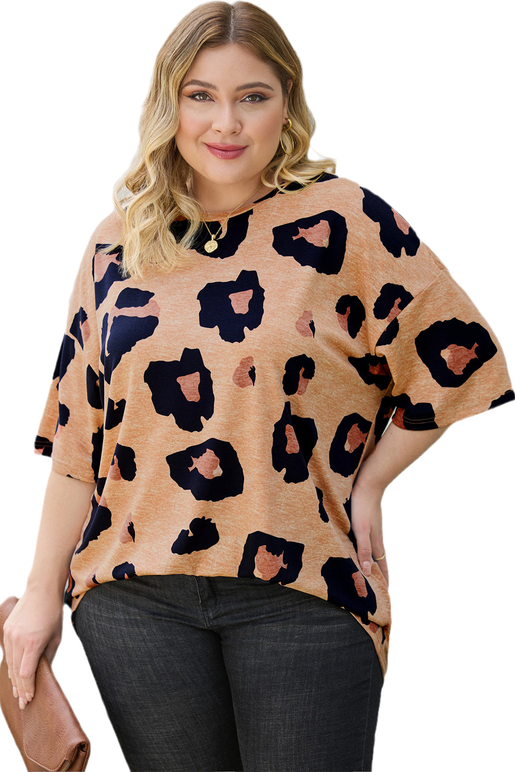 Leopard Plus Size Round Neck Boyfriend T Shirt