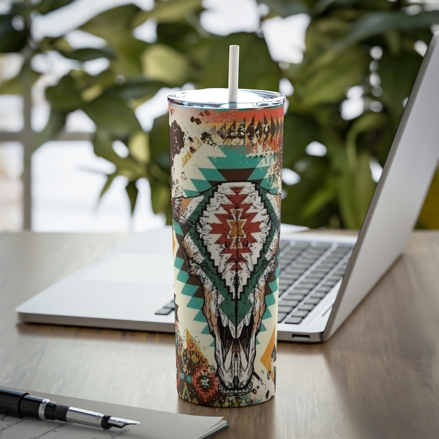 Western Bull Skull Skinny Tumbler