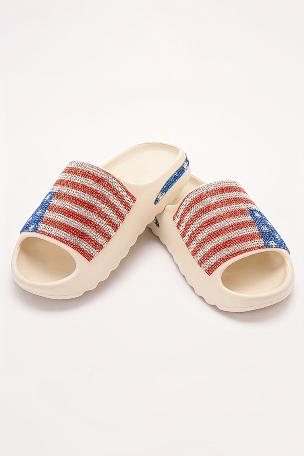 White Rhinestone American Flag Slides