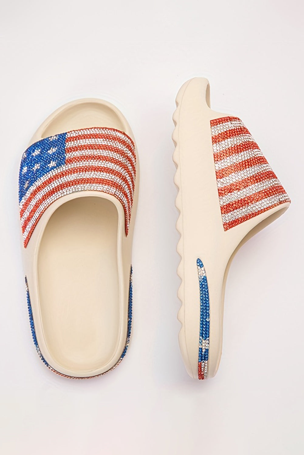 White Rhinestone American Flag Slides