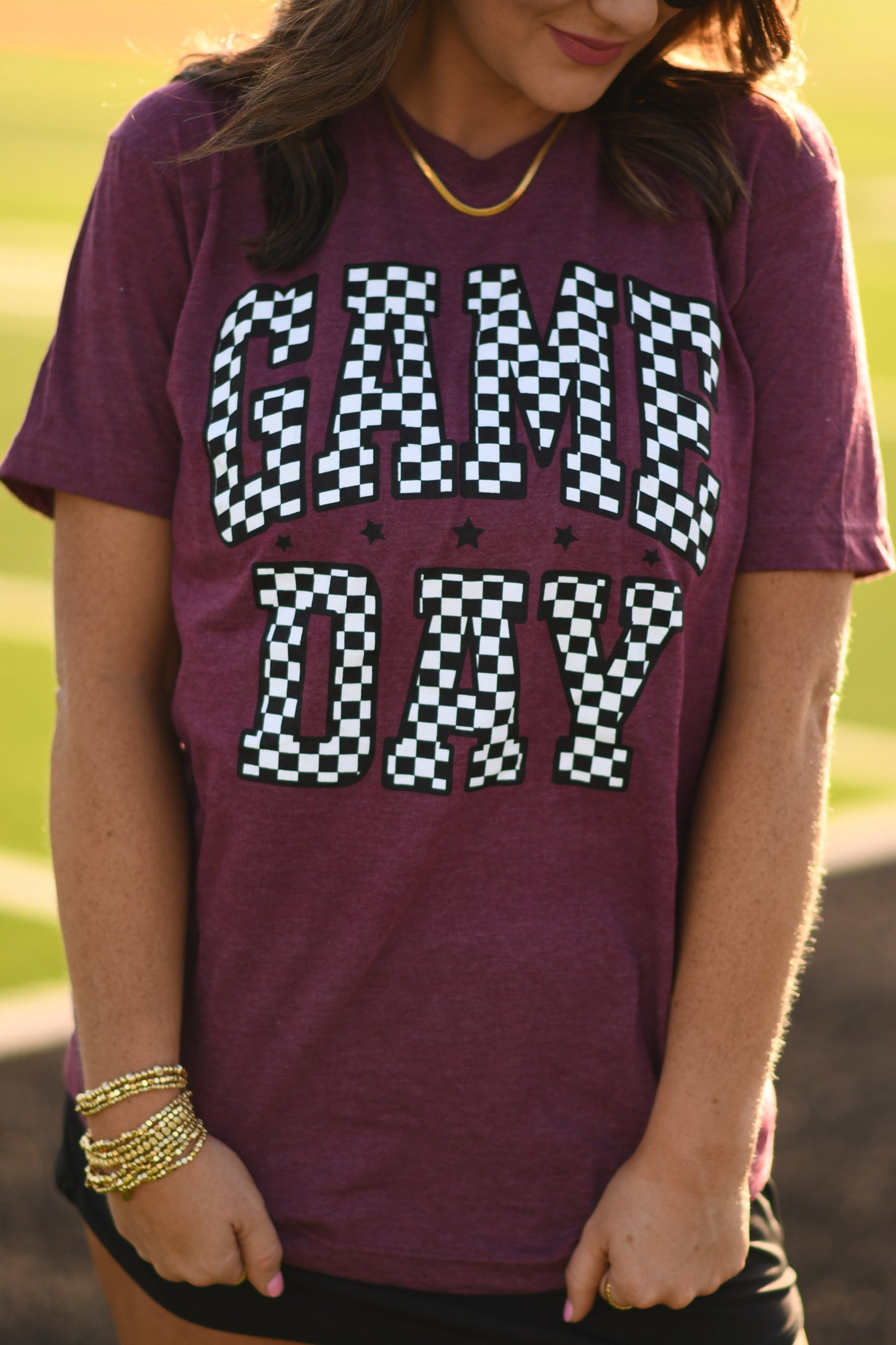 **SALE** RTS Maroon Checkered Game Day Tee