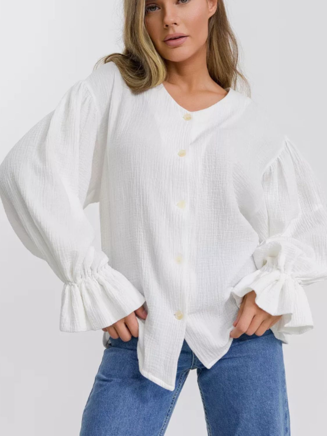 Button Up Flounce Sleeve Shirt