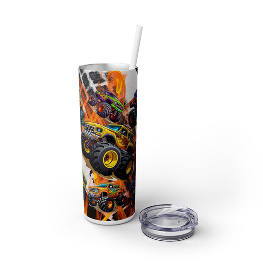 Monster Truck Flames Skinny Tumbler with Straw, 20oz