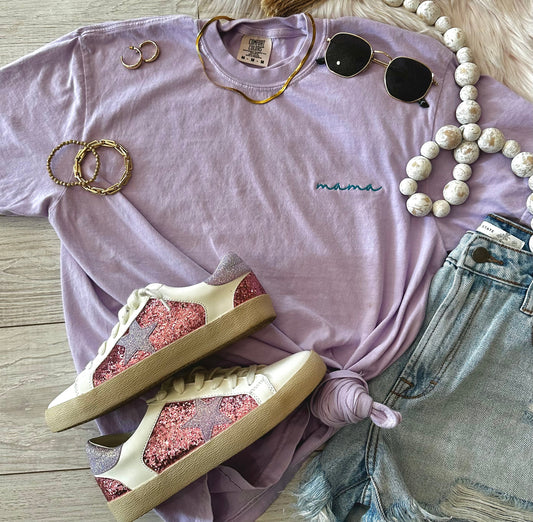 Lilac Dainty Mama Embroidered Tee