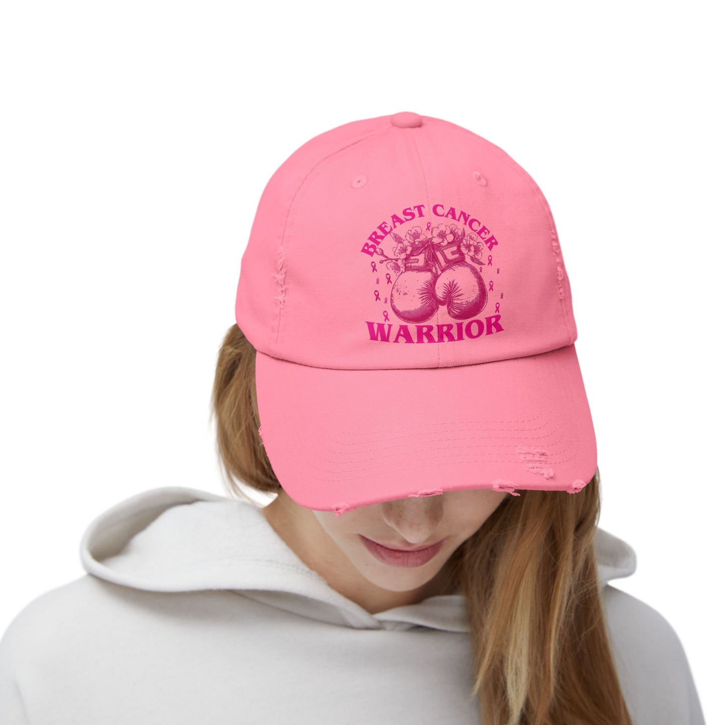 Breast Cancer Warrior Gloves Distressed Cap