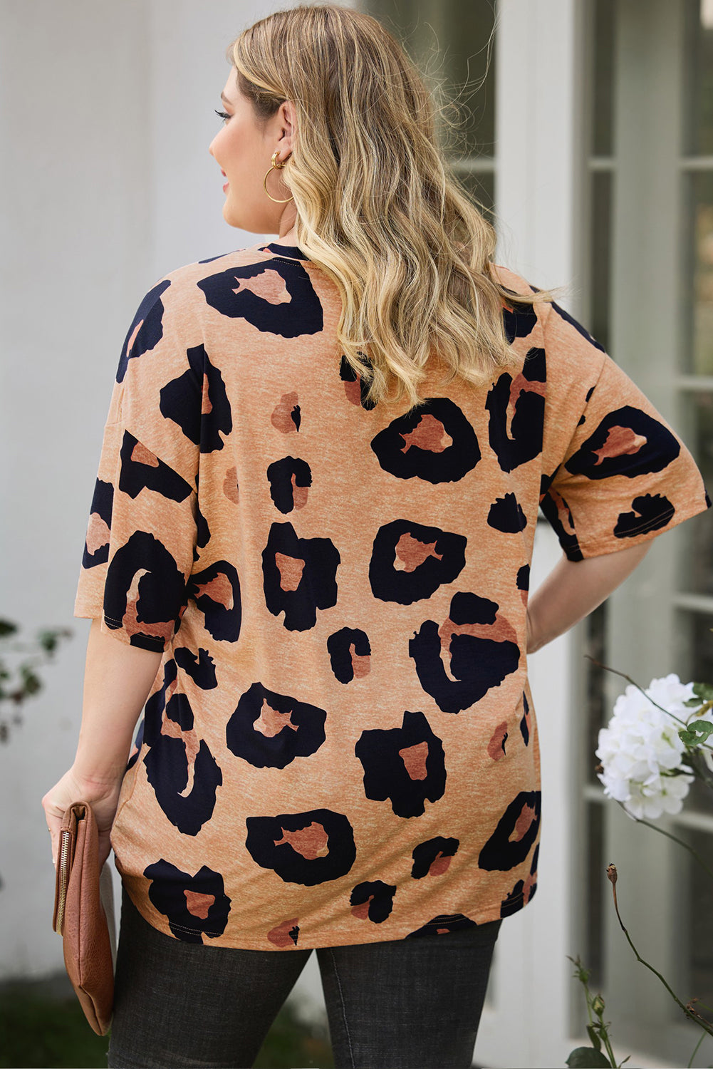 Leopard Plus Size Round Neck Boyfriend T Shirt