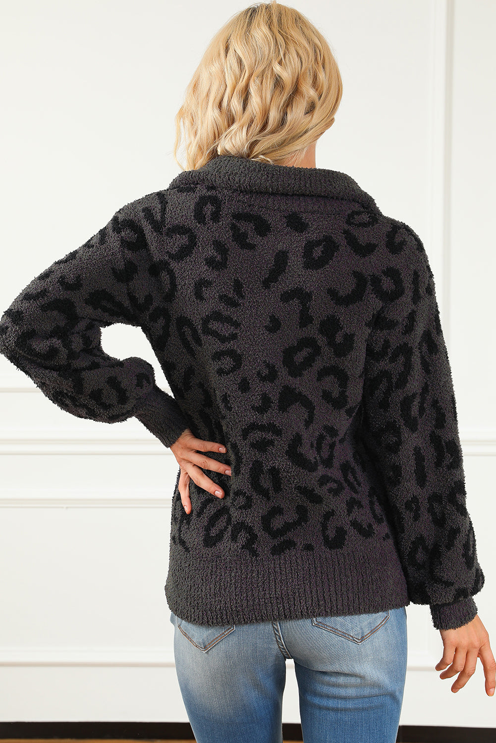 Leopard Animal Print Zipped Collared Sweater