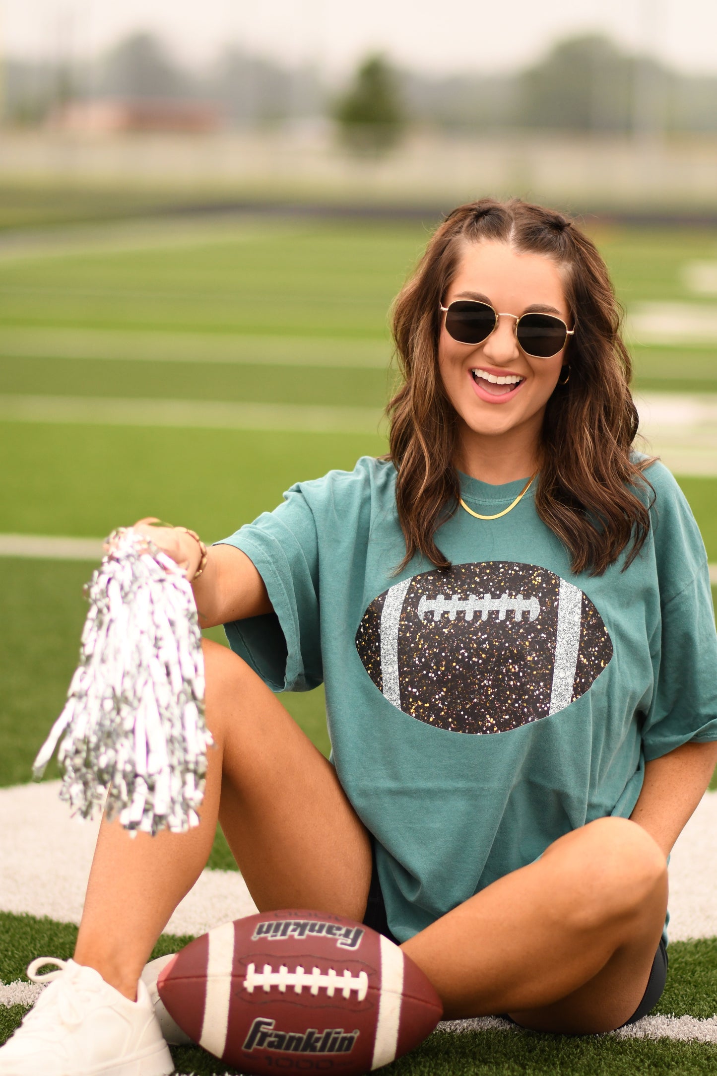 Emerald Faux Glitter Football Tee