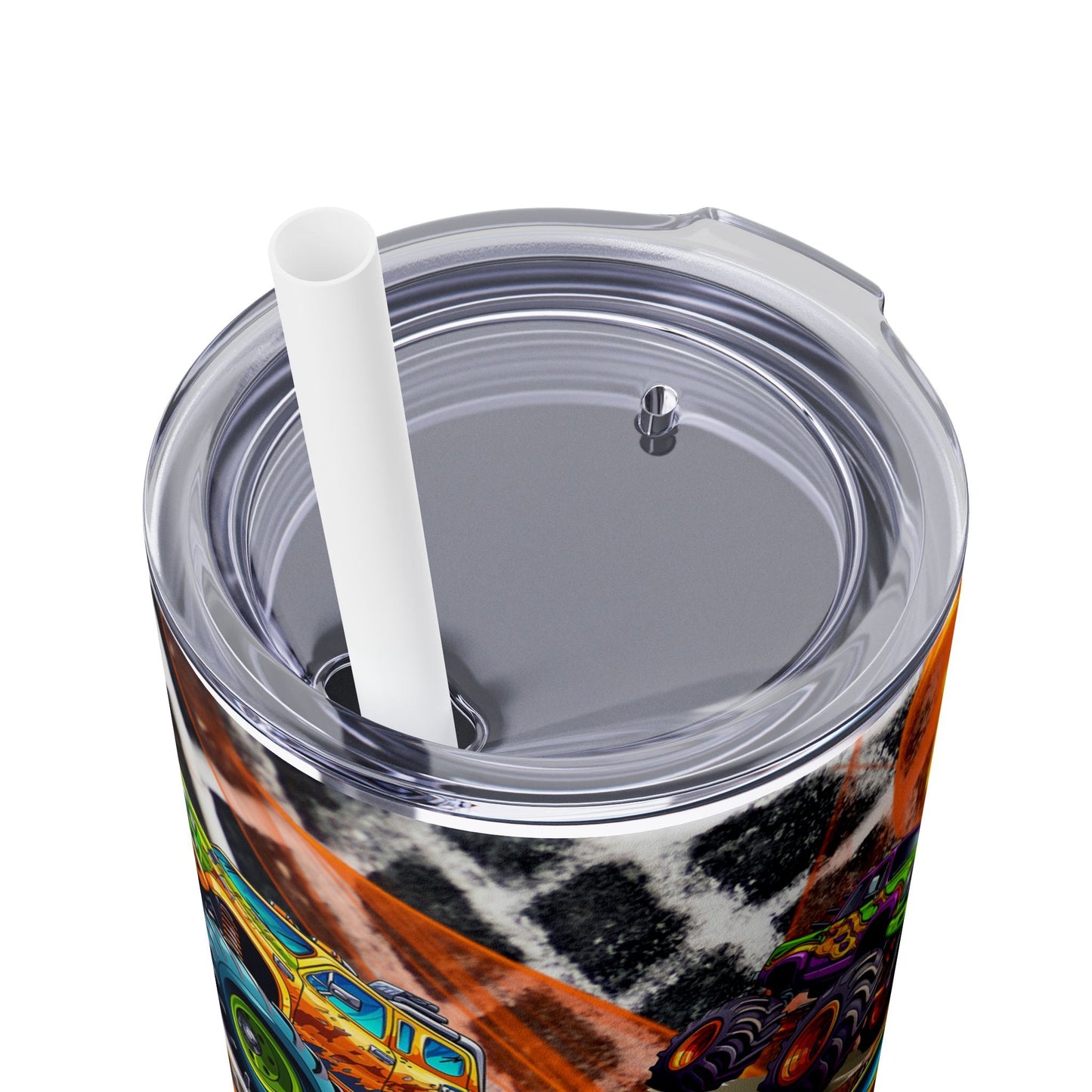 Monster Truck Flames Skinny Tumbler with Straw, 20oz