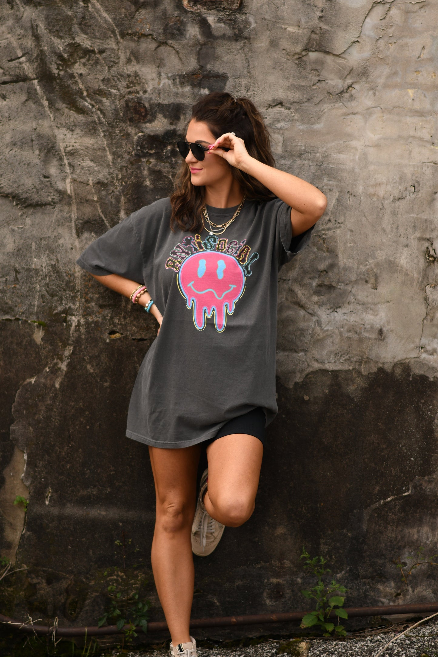 Antisocial Neon Smiley Tee