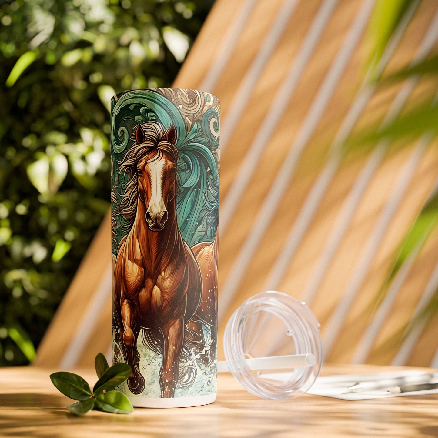 Horses Skinny Tumbler with Straw, 20oz