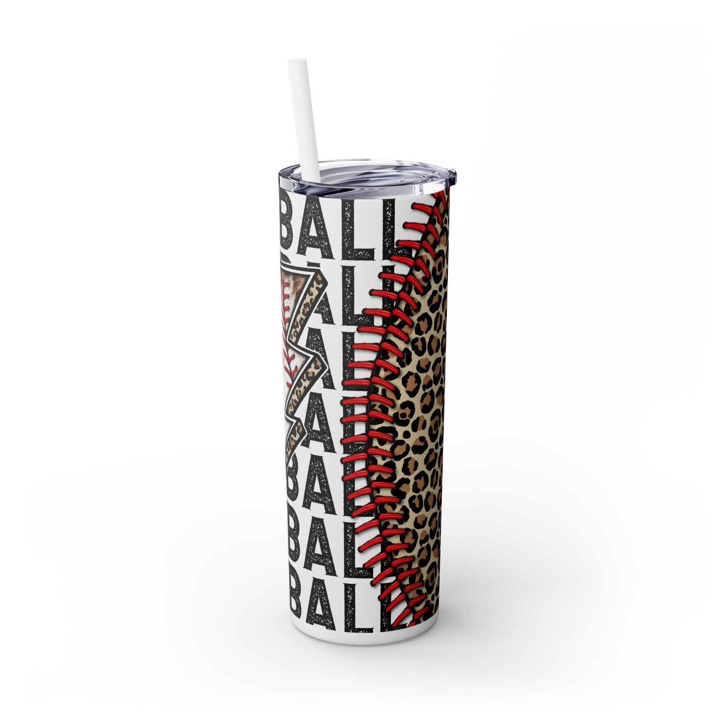 Leopard Baseball Lightning Bolt Skinny Tumbler with Straw, 20oz