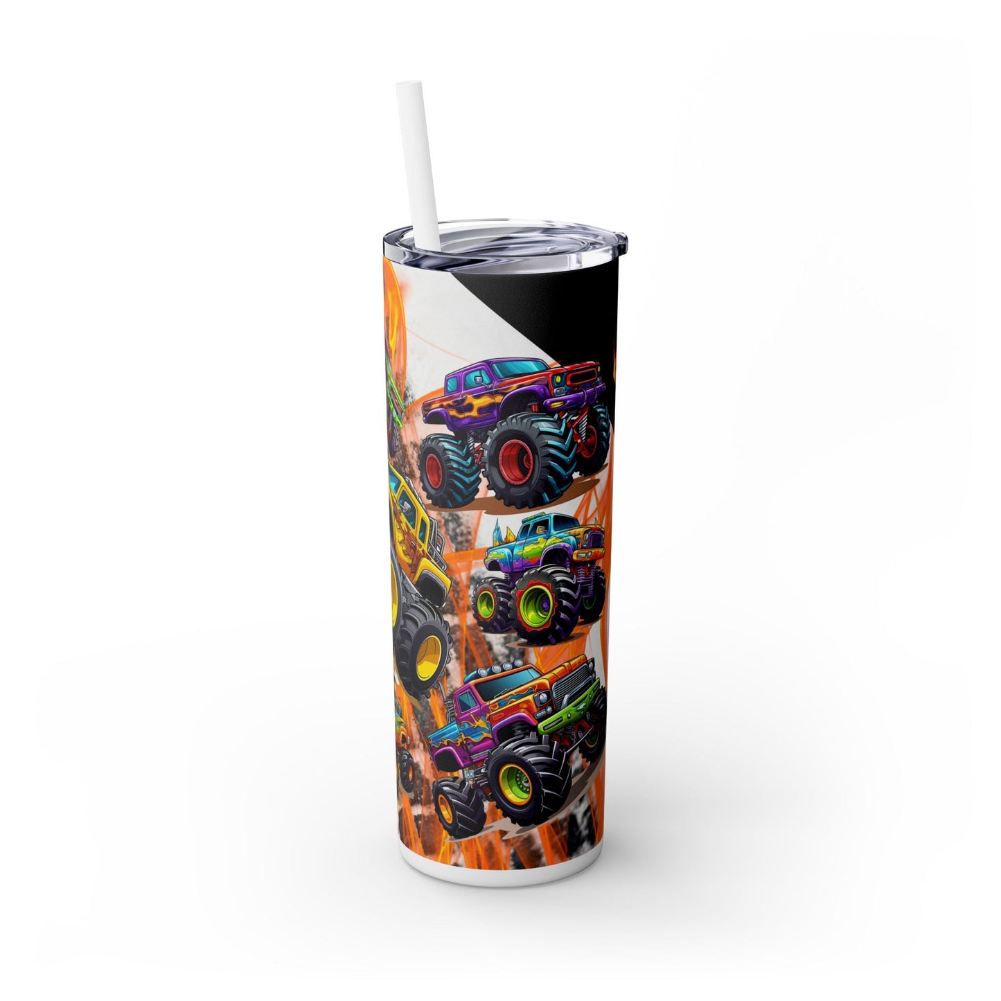 Monster Truck Flames Skinny Tumbler with Straw, 20oz