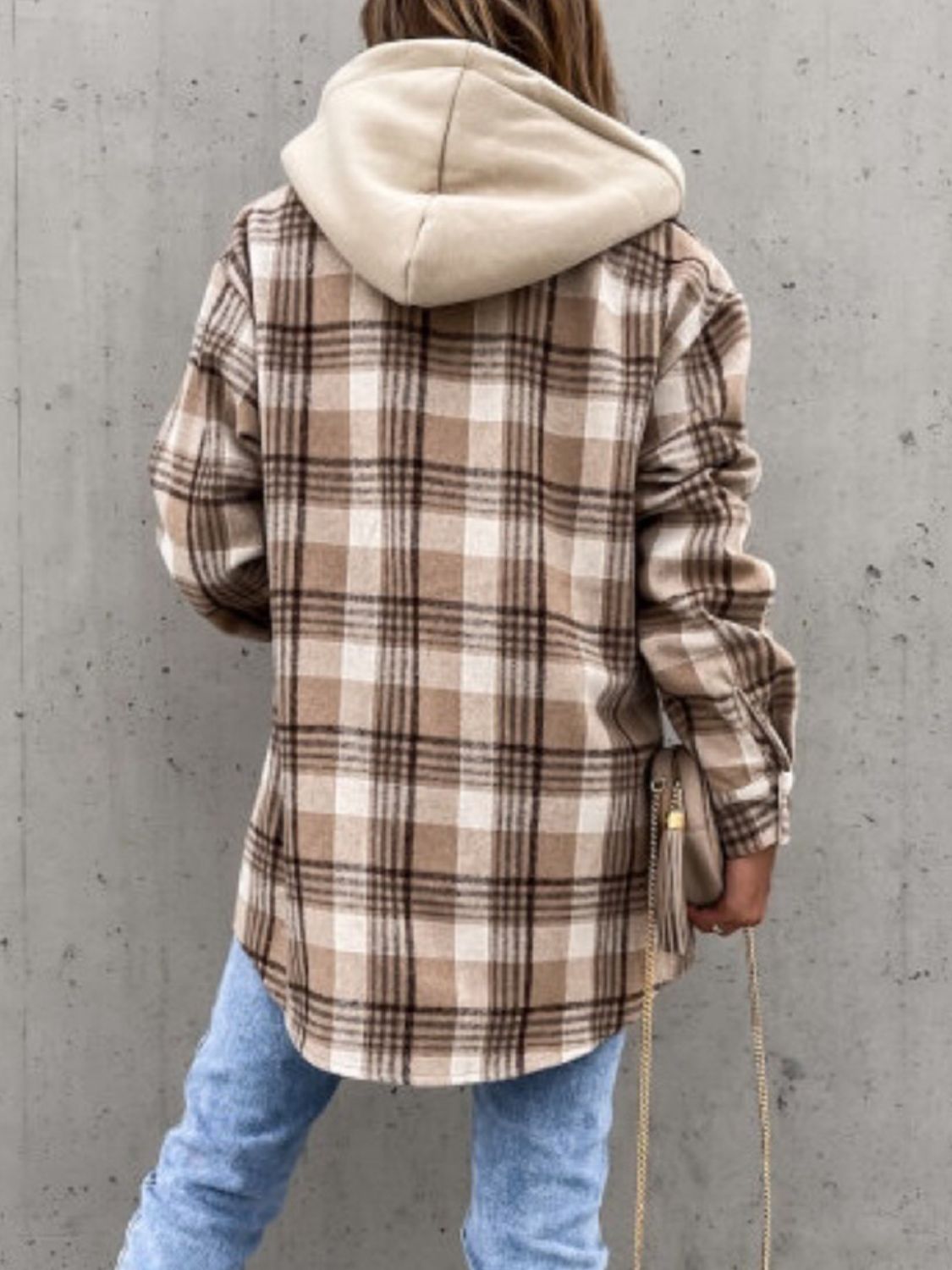 Plaid Button Up Jacket with Removable Hood