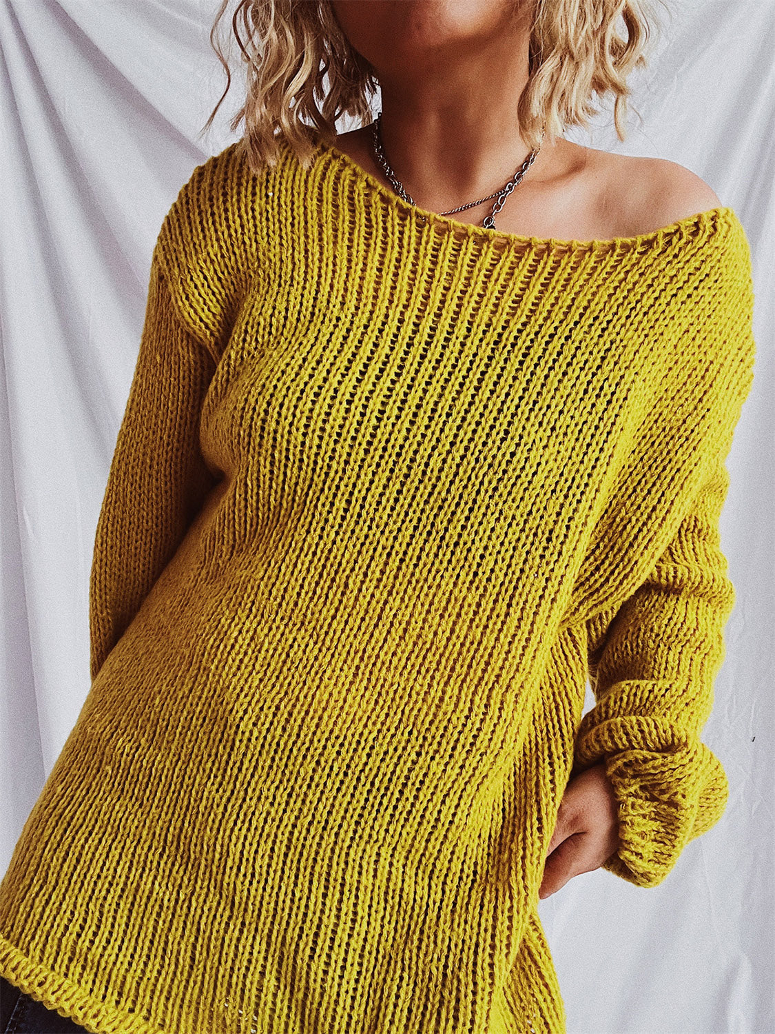 Boat Neck Dropped Shoulder Sweater