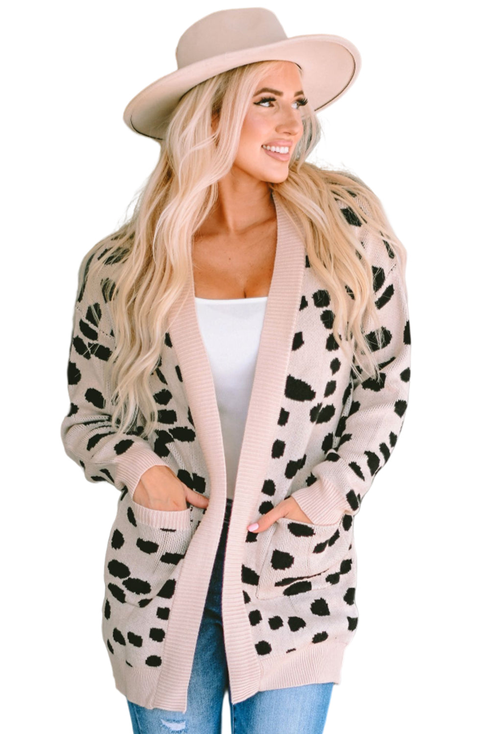 Leopard  Animal Spotted Pattern Open Front Cardigan