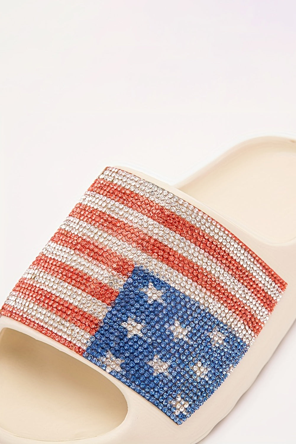 White Rhinestone American Flag Slides