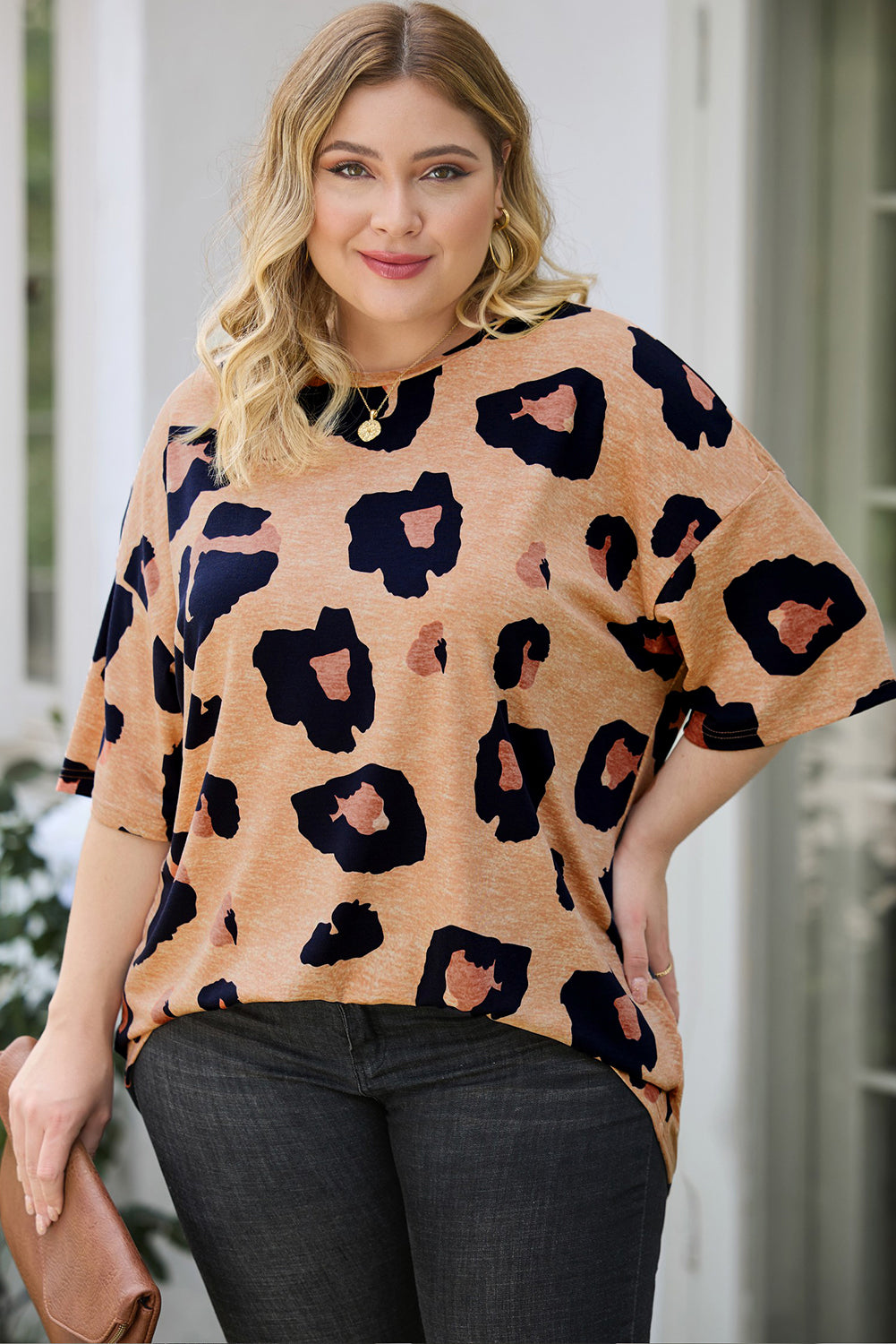 Leopard Plus Size Round Neck Boyfriend T Shirt