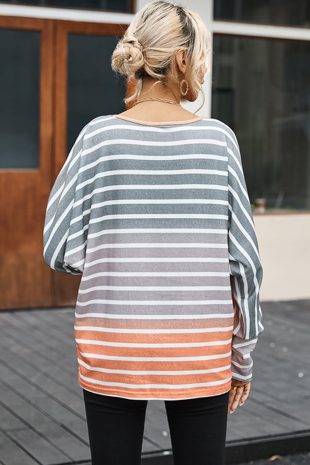 Stripe Gradient Chest Pocket Long Sleeve Top