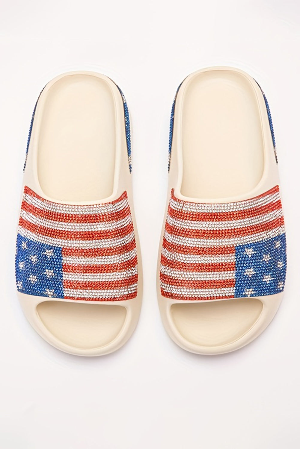 White Rhinestone American Flag Slides