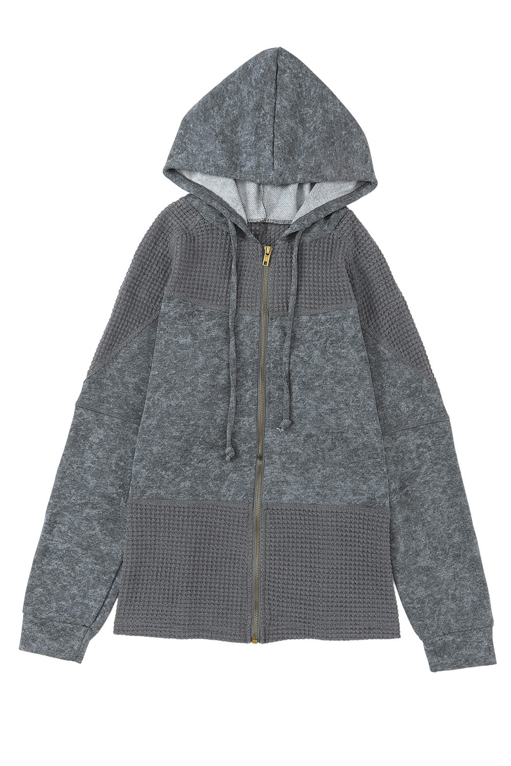 Gray Waffle Patchwork Vintage Washed Hooded Jacket