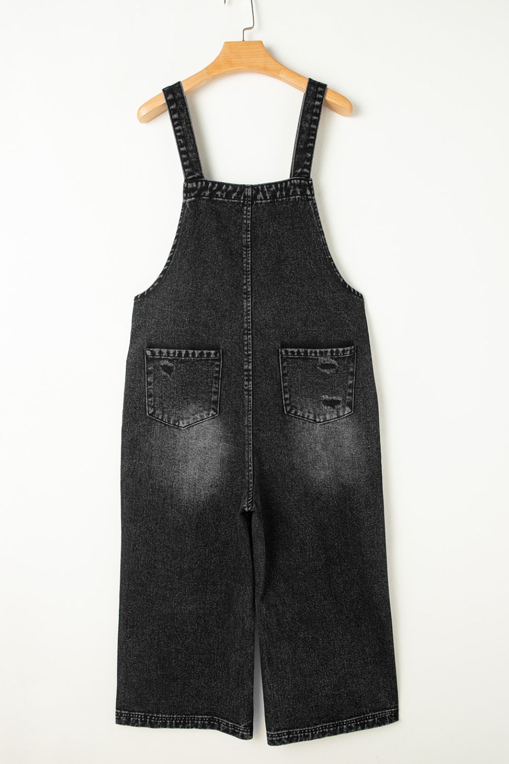 Distressed Wide Strap Denim Overalls