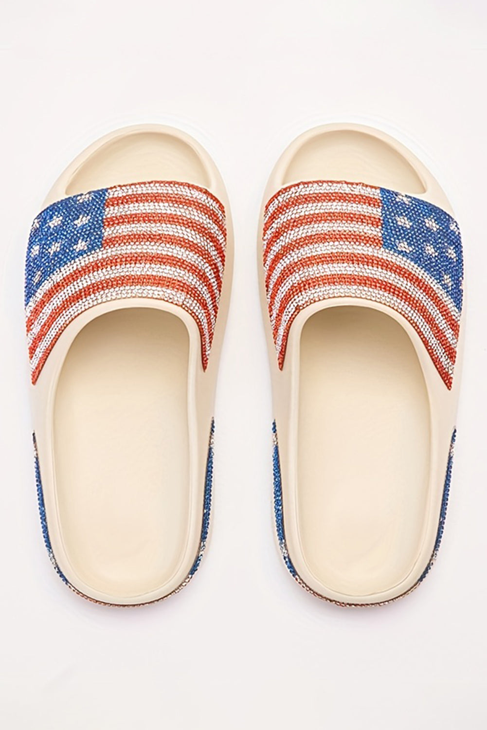 White Rhinestone American Flag Slides