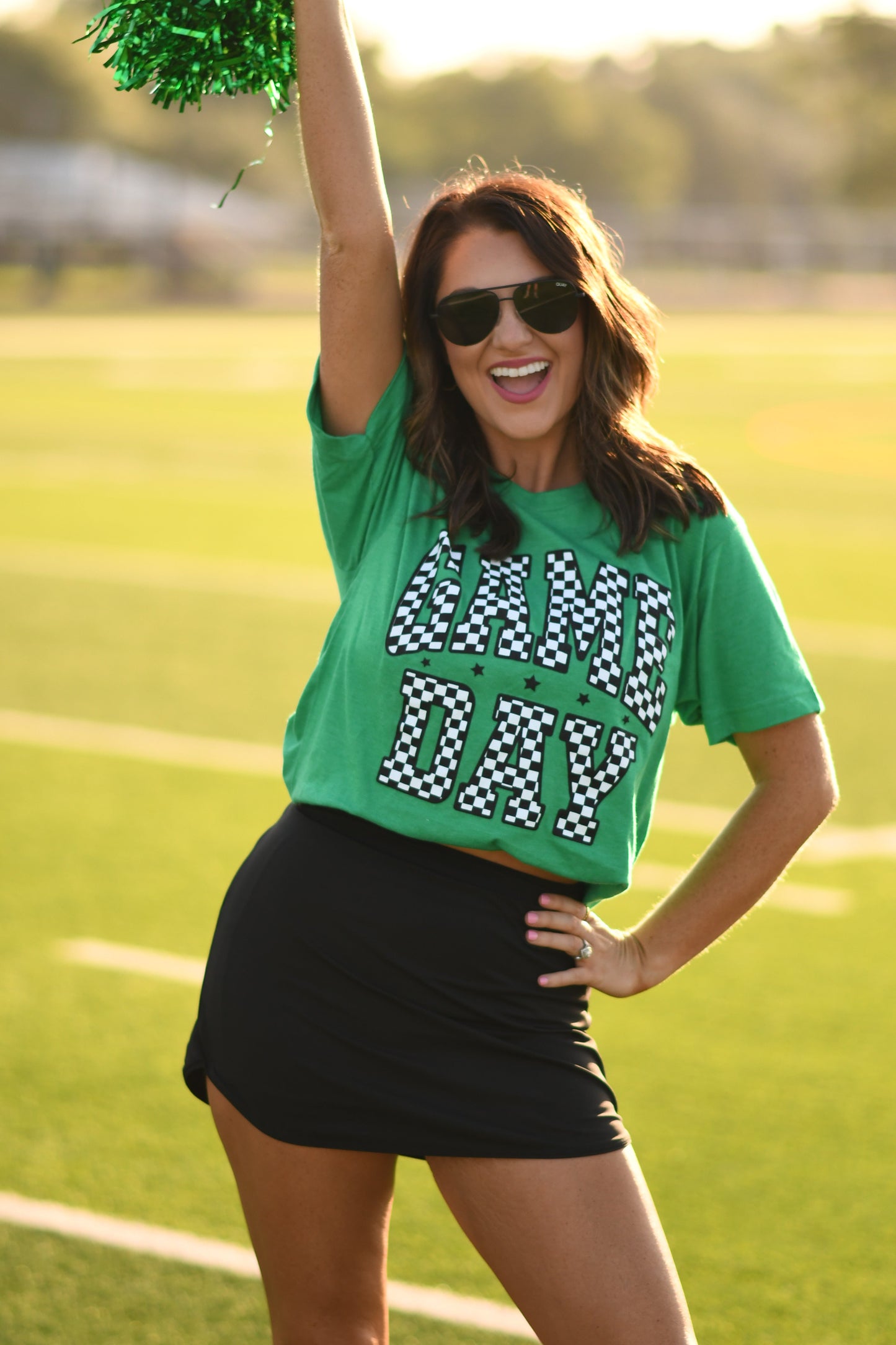 **SALE** RTS Kelly Green Checkered Game Day Tee