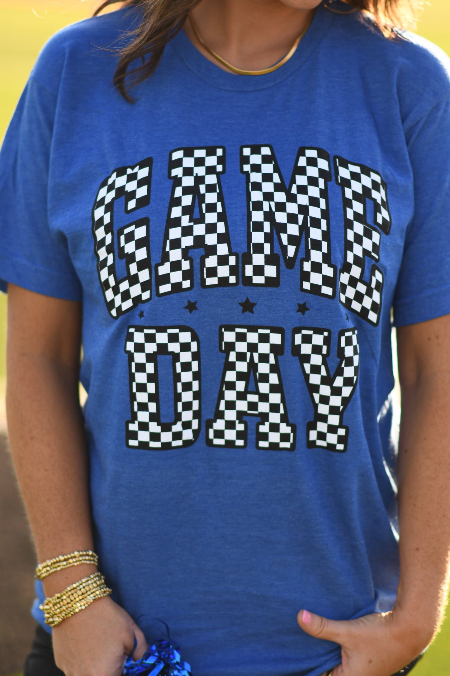 **SALE** RTS Royal Blue Checkered Game Day Tee