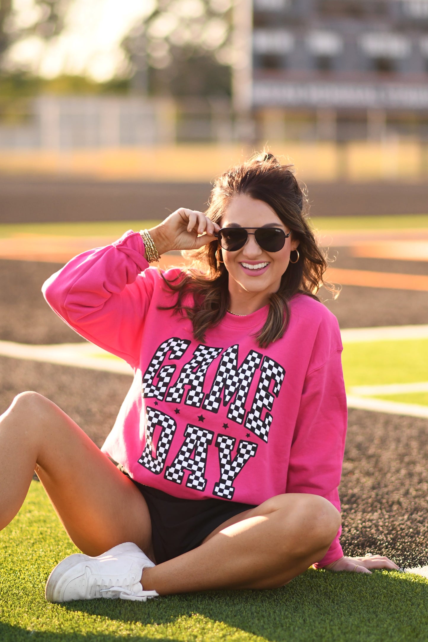 **SALE** RTS Hot Pink Checkered Game Day Sweatshirt