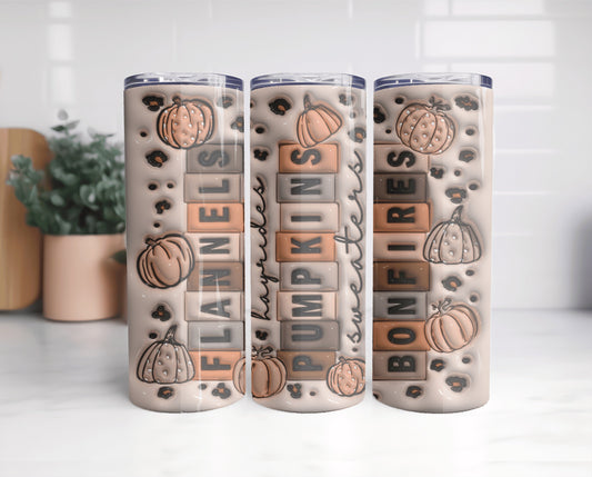 Flannels Pumpkins Bonfires 3D illusion tumbler