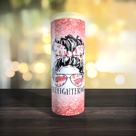 Fire Fighter Wife Red glitter Tumbler