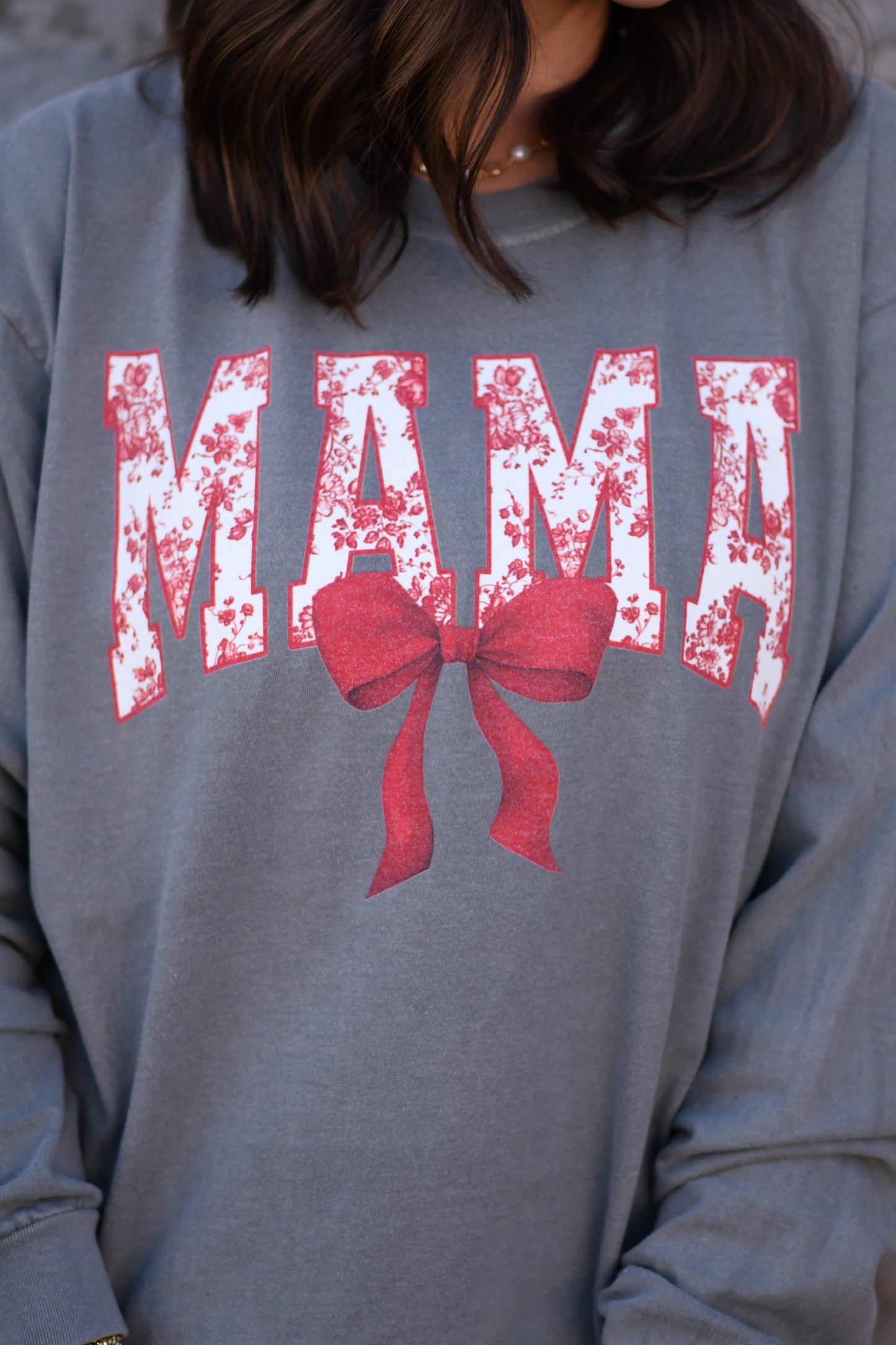 MAMA Red Floral Bow Tee/Long Sleeve