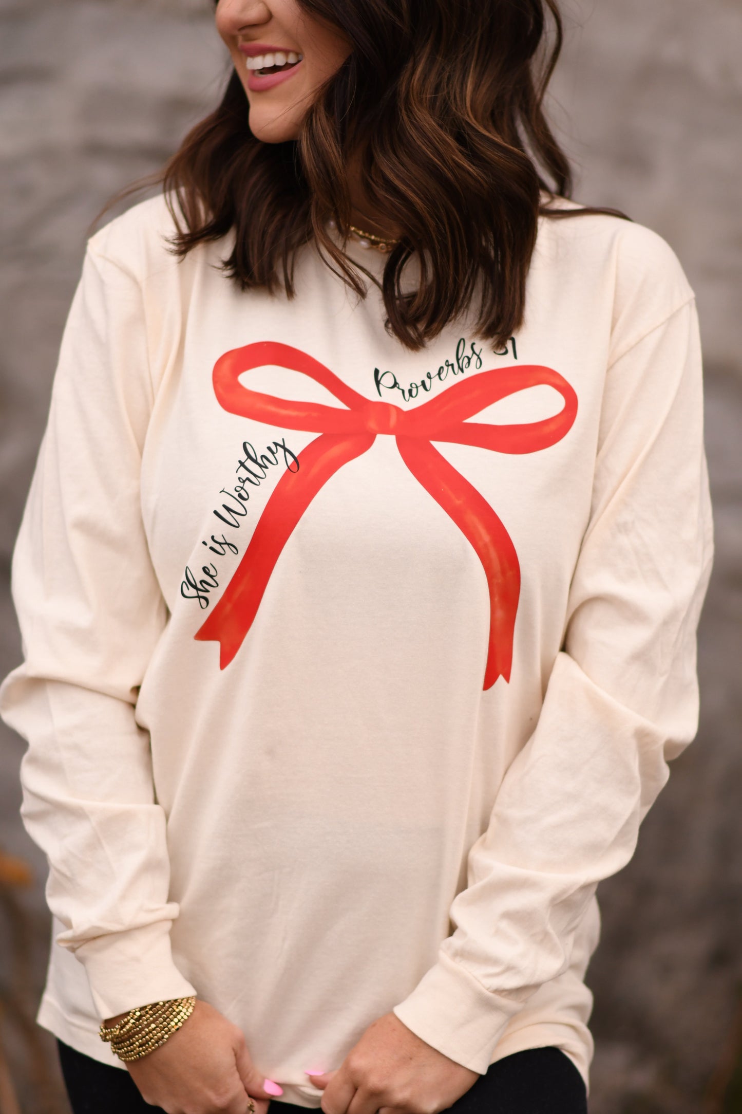 She Is Worthy Bow Tee/Long Sleeve Tee