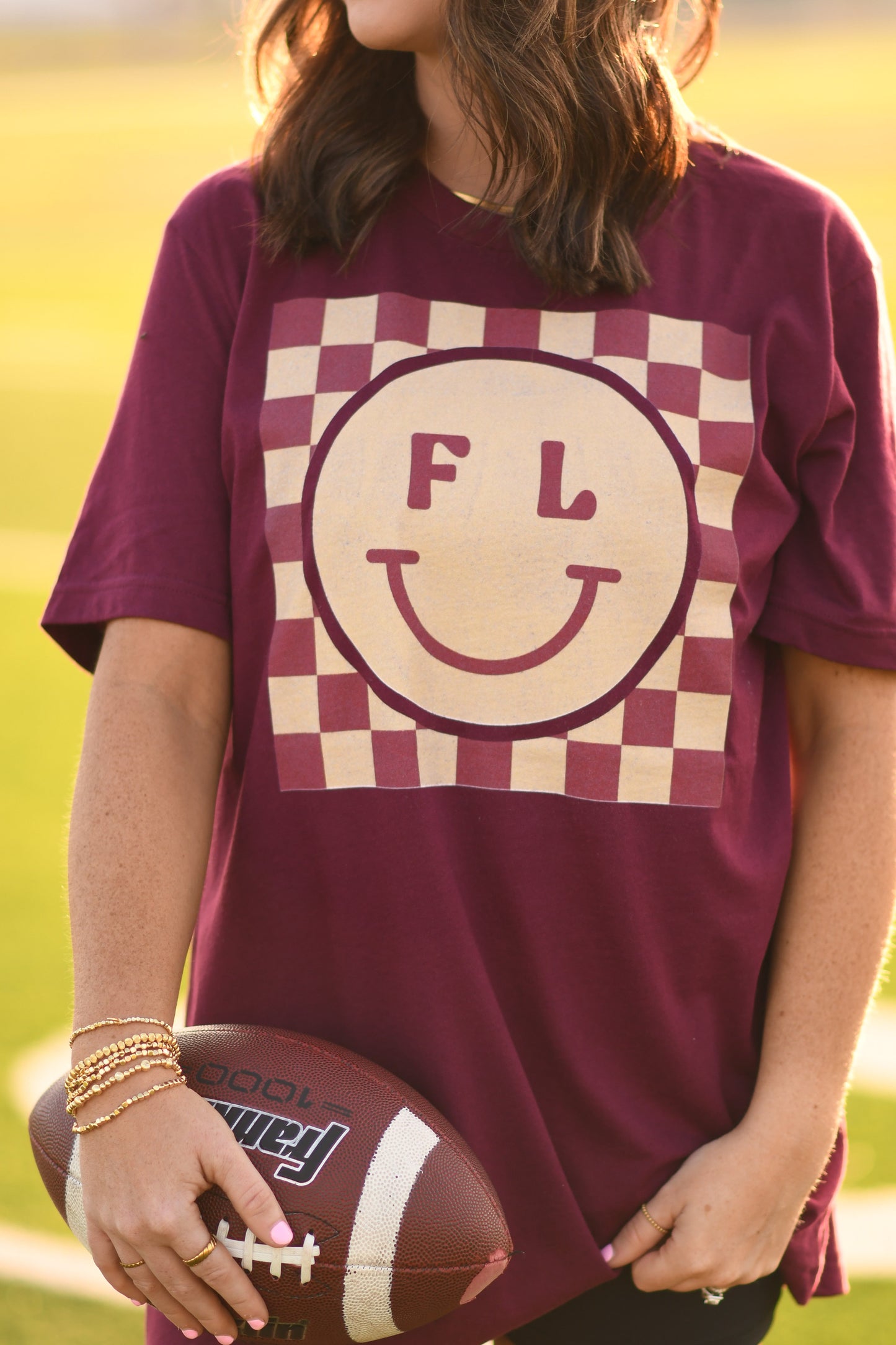 FL Gold And Maroon Checkered Smiley Tee