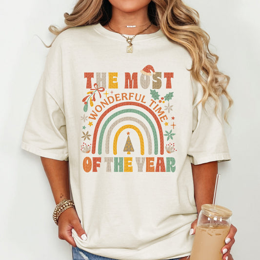 The Most Wonderful Time of the Year Retro Rainbow | Comfort Colors Tee or Gildan Crewneck Sweatshirt