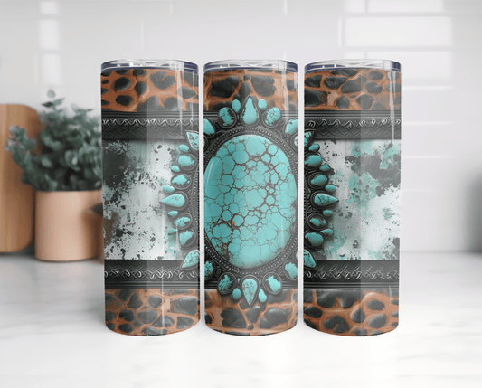 Turquoise and cheetah tumbler