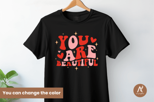 You Are Beautiful Wavy Red and Pink  | Comfort Colors Tee or Gildan Crewneck Sweatshirt