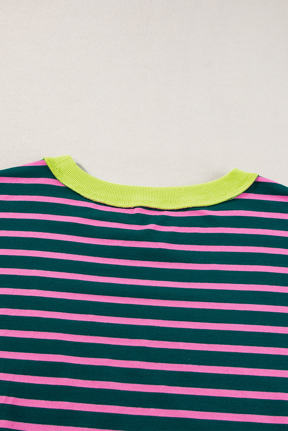 Green Contrast Trim Exposed Seam High Low Stripe T Shirt