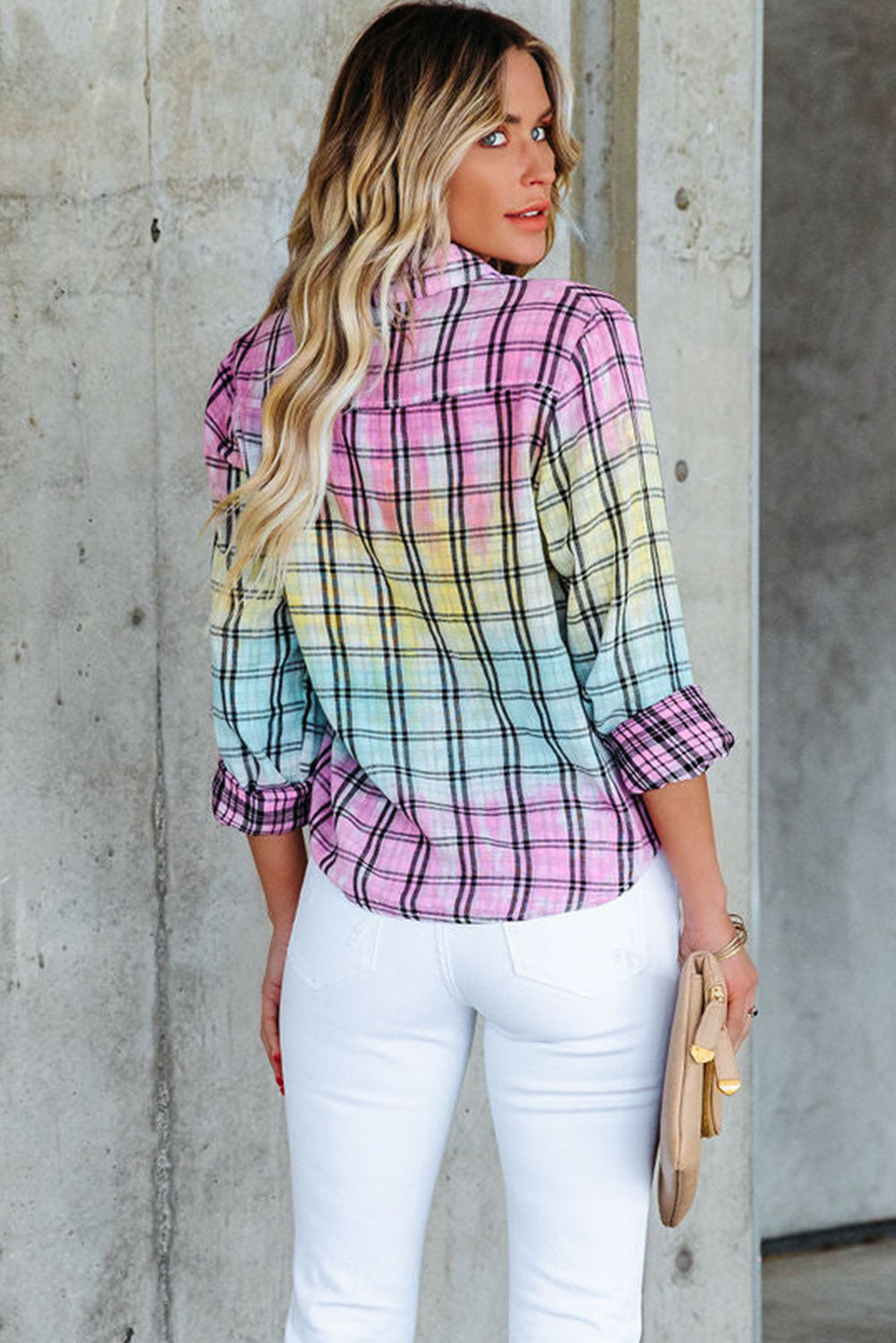 Multicolor Tie Dye Plaid Button Up Shirt