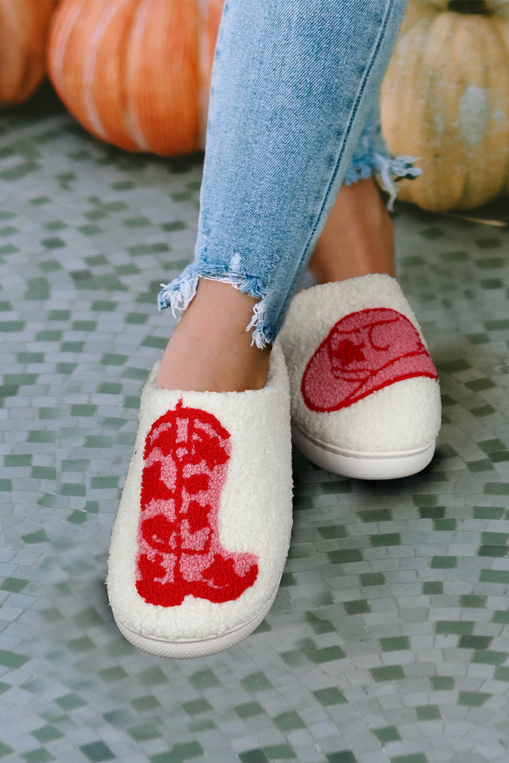 Rush Western Graphic Embroidered Sherpa Home Slippers